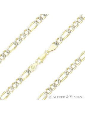 Figaro Pave Link Chain Anklet in 14k Yellow Gold-Plated .925 Sterling Silver- 9"